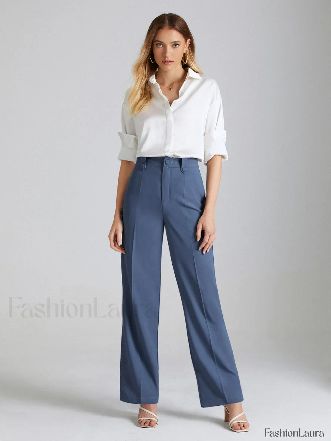 High Waisted Seam Trendy Detail Straight Leg Trousers