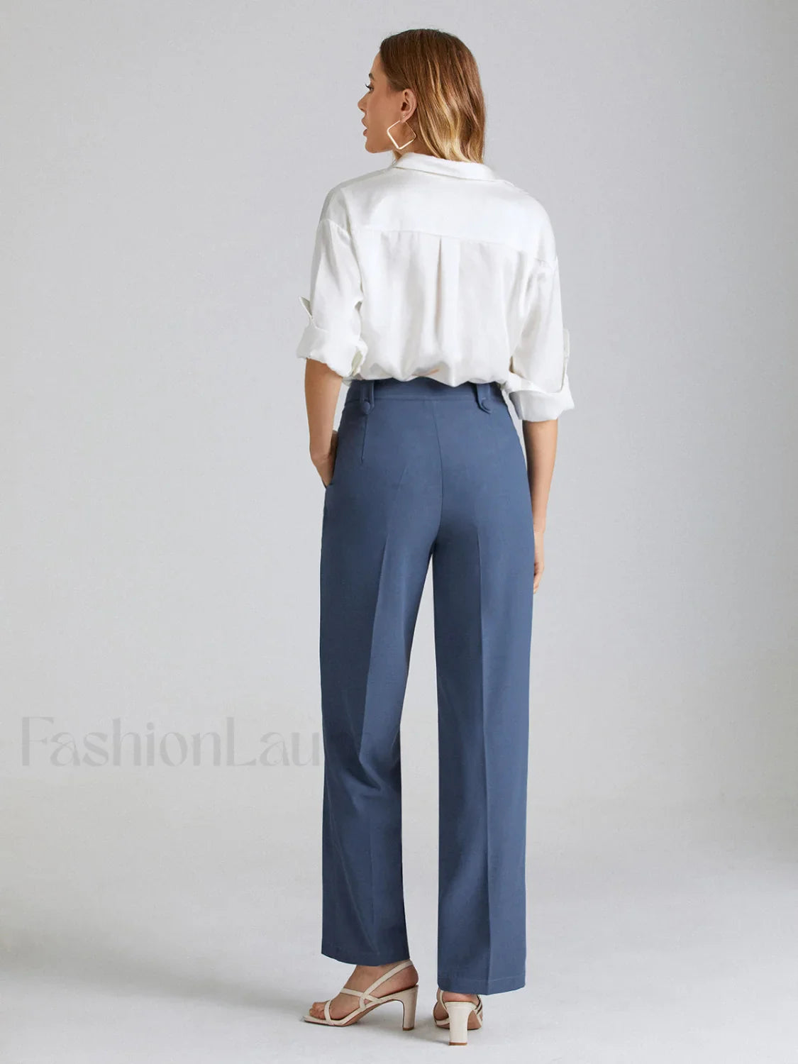 High Waisted Seam Trendy Detail Straight Leg Trousers