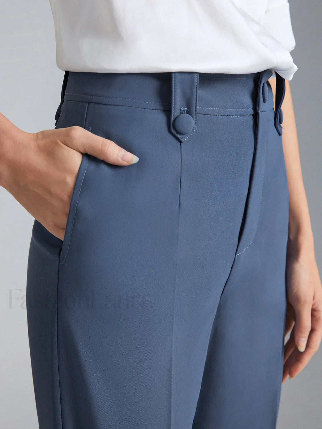High Waisted Seam Trendy Detail Straight Leg Trousers