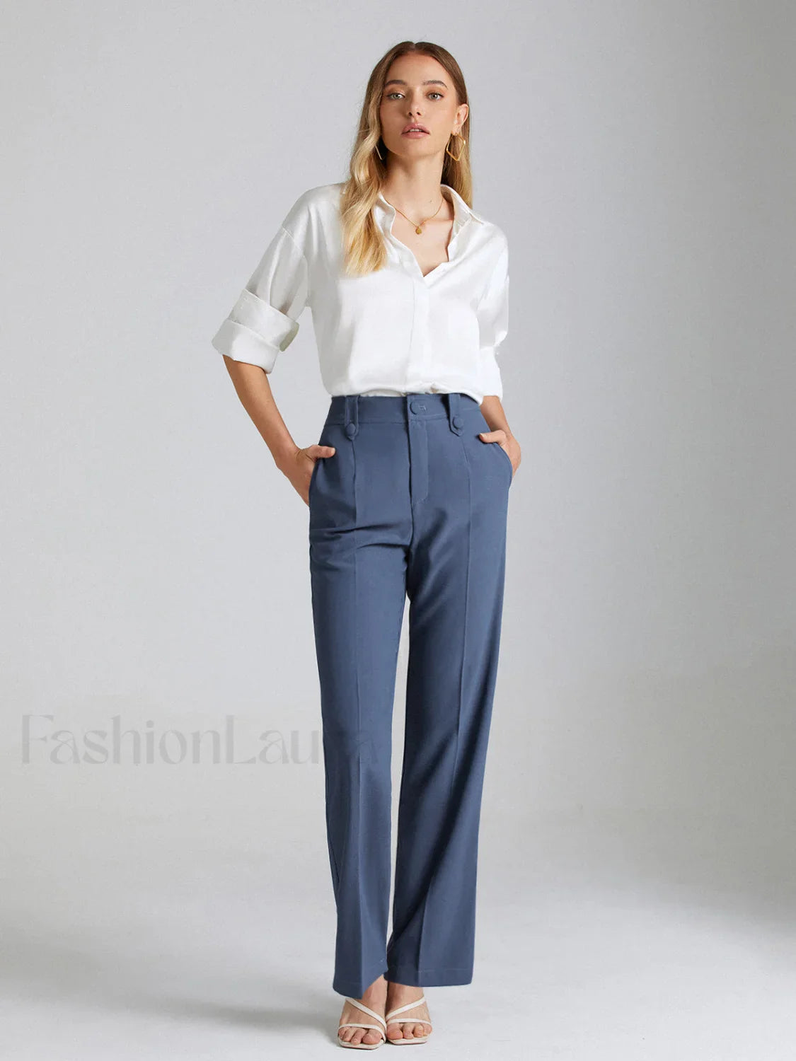 High Waisted Seam Trendy Detail Straight Leg Trousers