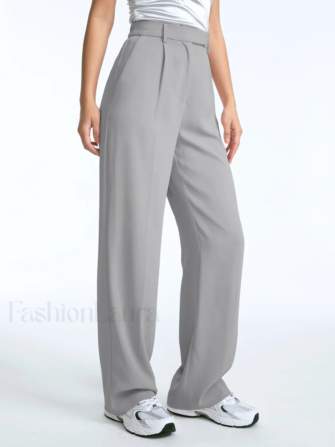 High Waisted Straight Trendy Leg Pleat Front Trousers