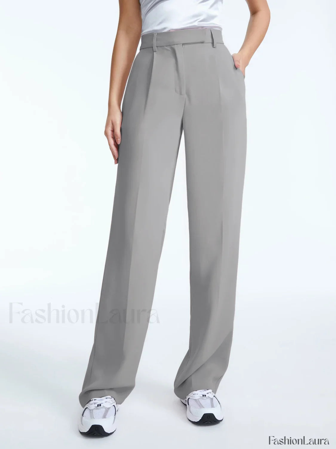 High Waisted Straight Trendy Leg Pleat Front Trousers