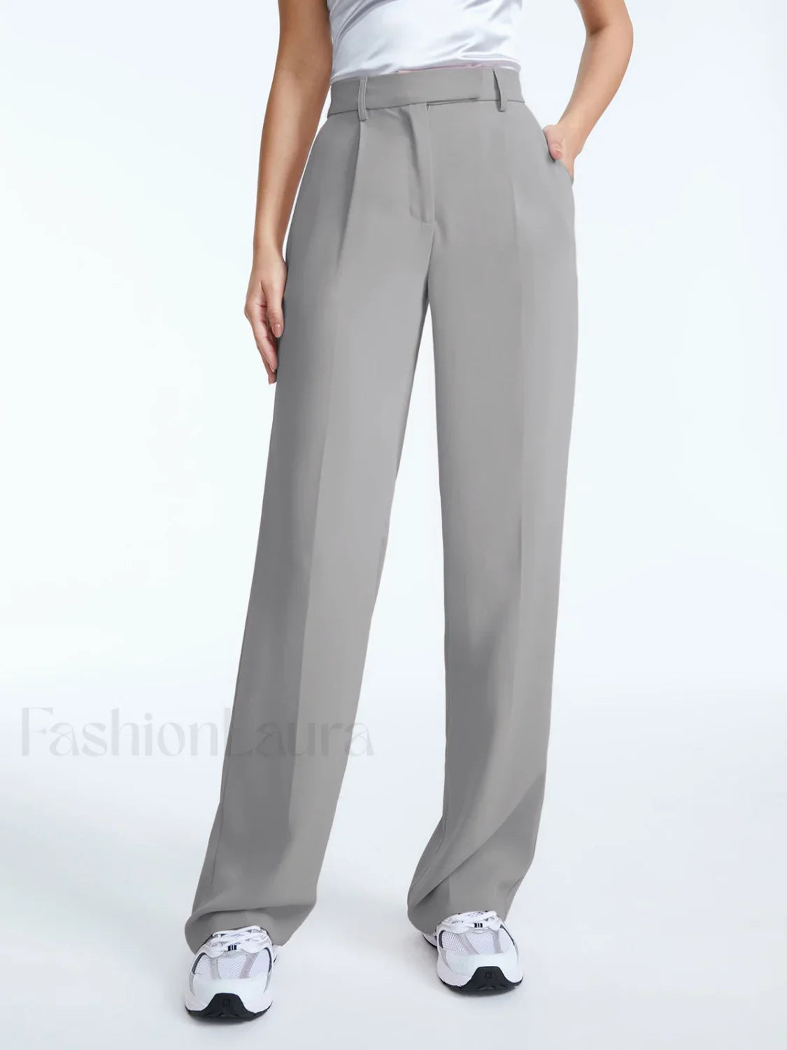 High Waisted Straight Trendy Leg Pleat Front Trousers