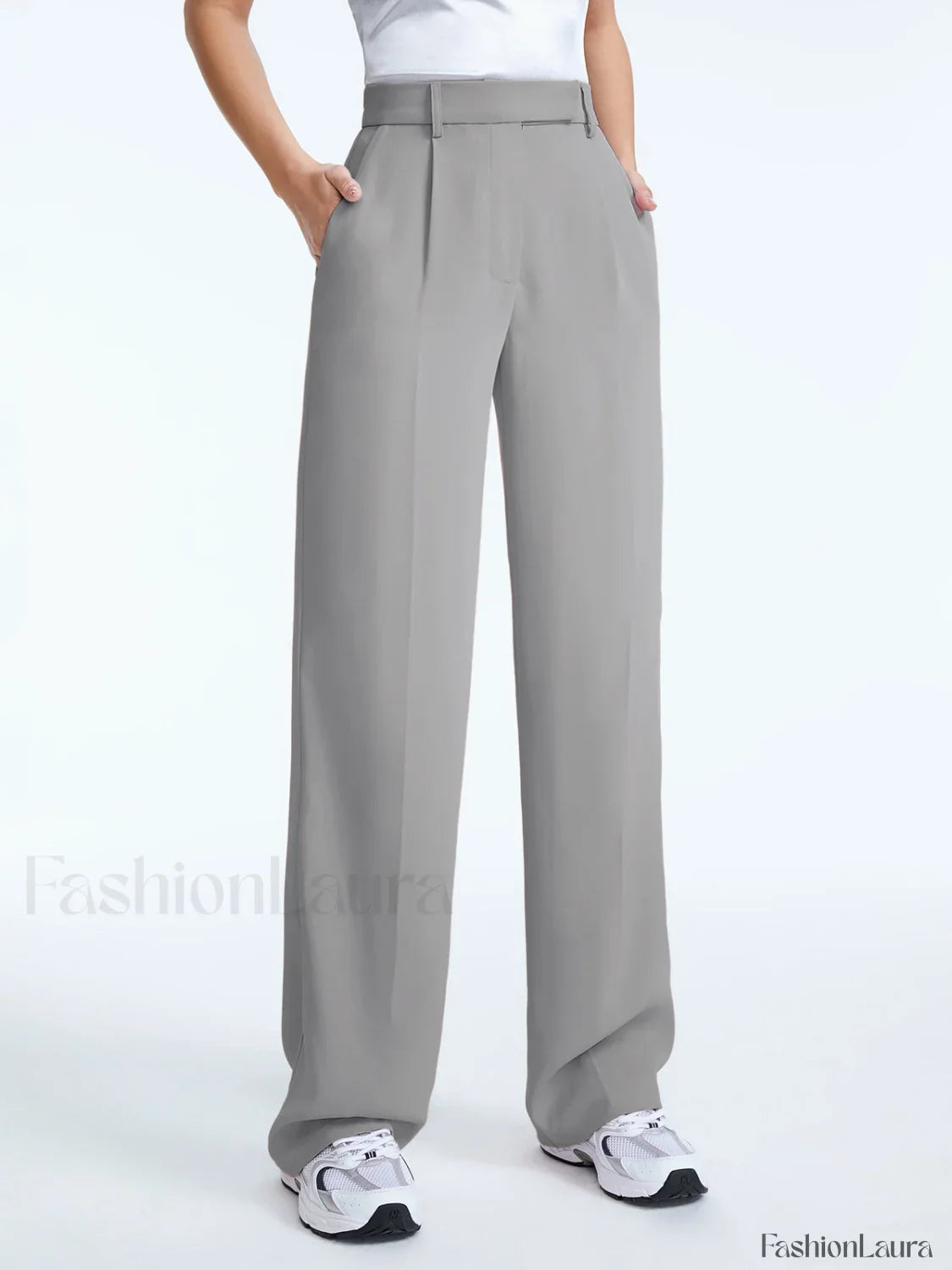 High Waisted Straight Trendy Leg Pleat Front Trousers