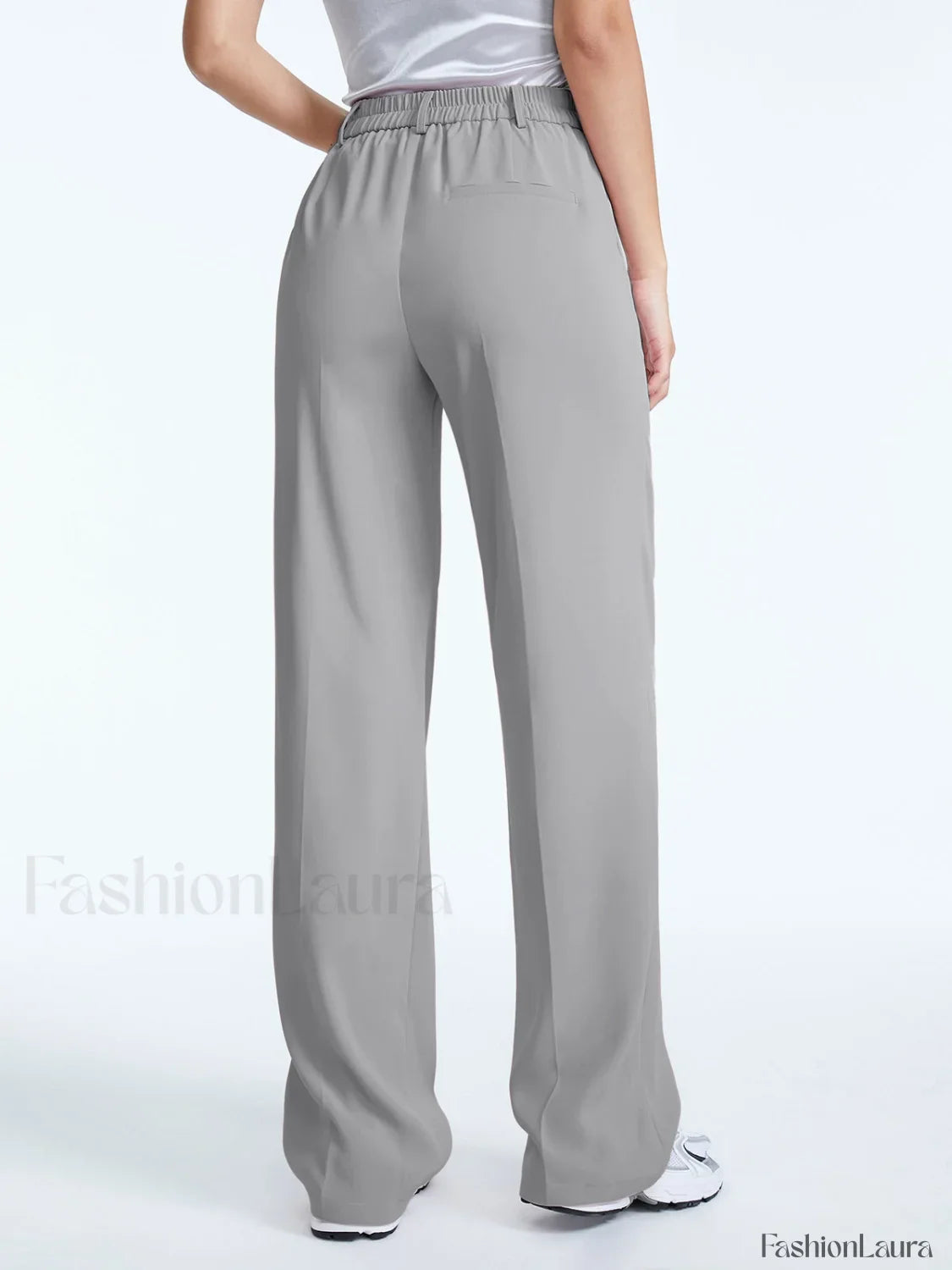 High Waisted Straight Trendy Leg Pleat Front Trousers