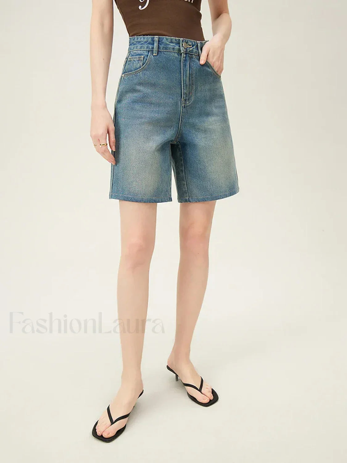 High Waisted Vintage Washed Denim Seaside Vacation Short