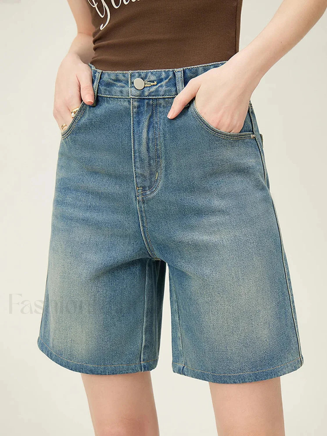 High Waisted Vintage Washed Denim Seaside Vacation Short