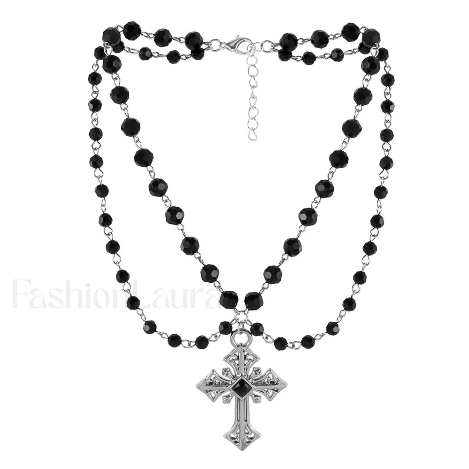 Hip-Hop Fashion Dark Cross Beaded Necklace NK24900