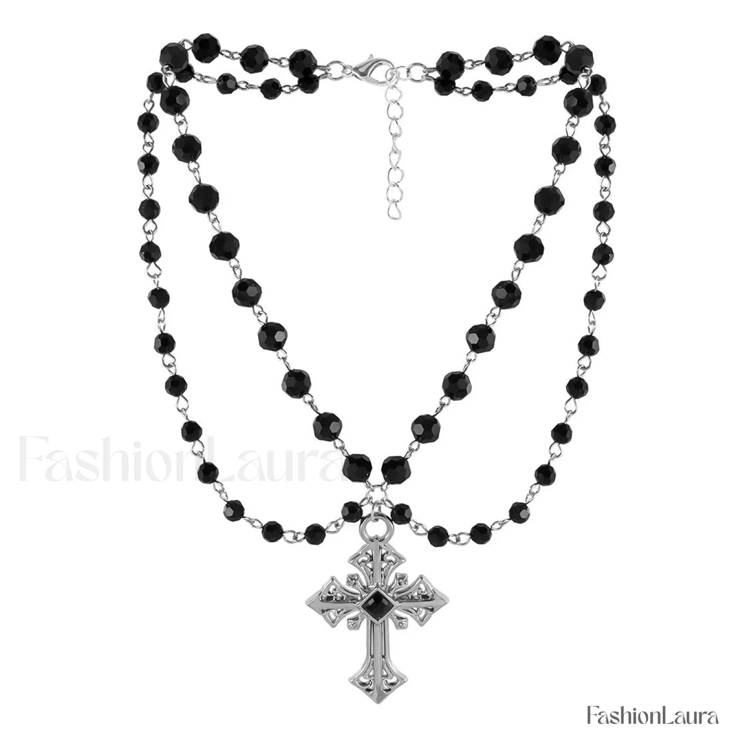 Hip-Hop Fashion Dark Cross Beaded Necklace NK24900