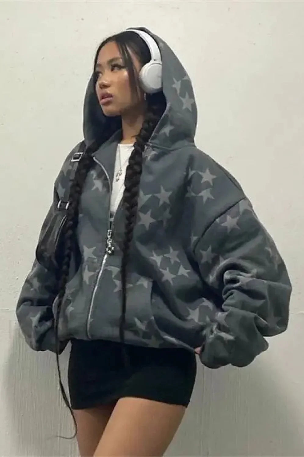 Hip Hop Loose Fit Harajuku Hoodie Black / M