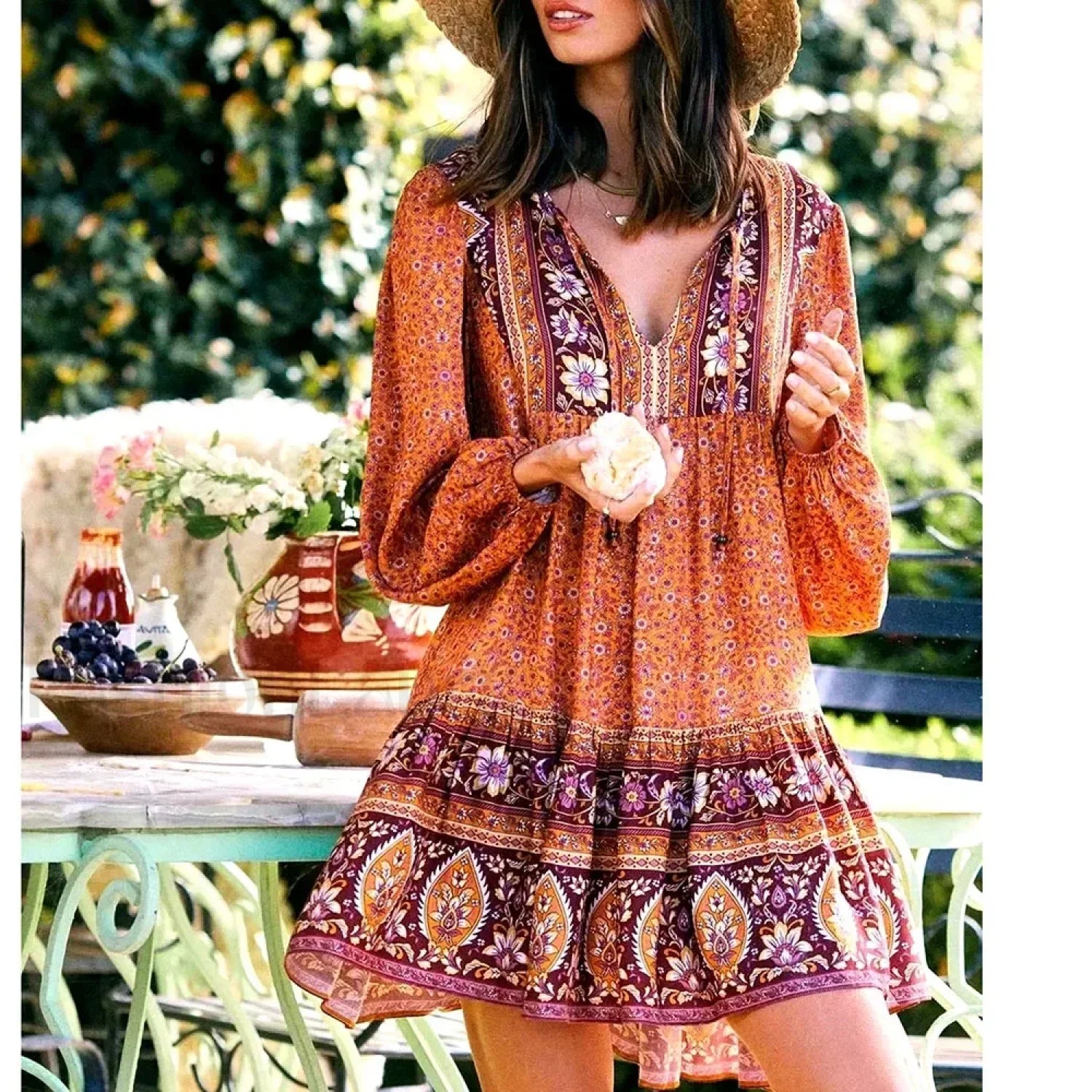 Hippie Tie-Up Ruffled Boho Dress