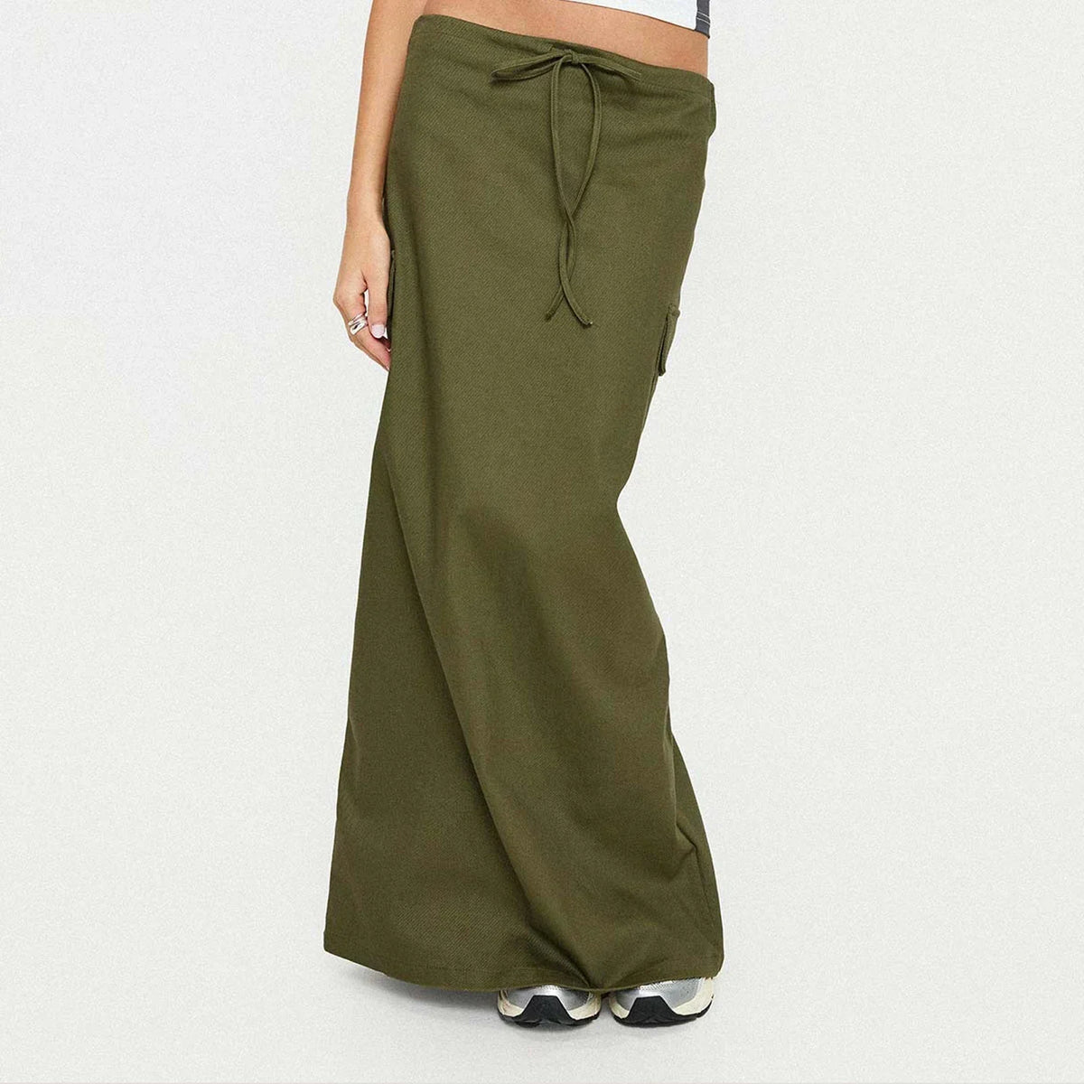 Low Waist Drawstring Cargo Pocket Straight Maxi Skirt 5