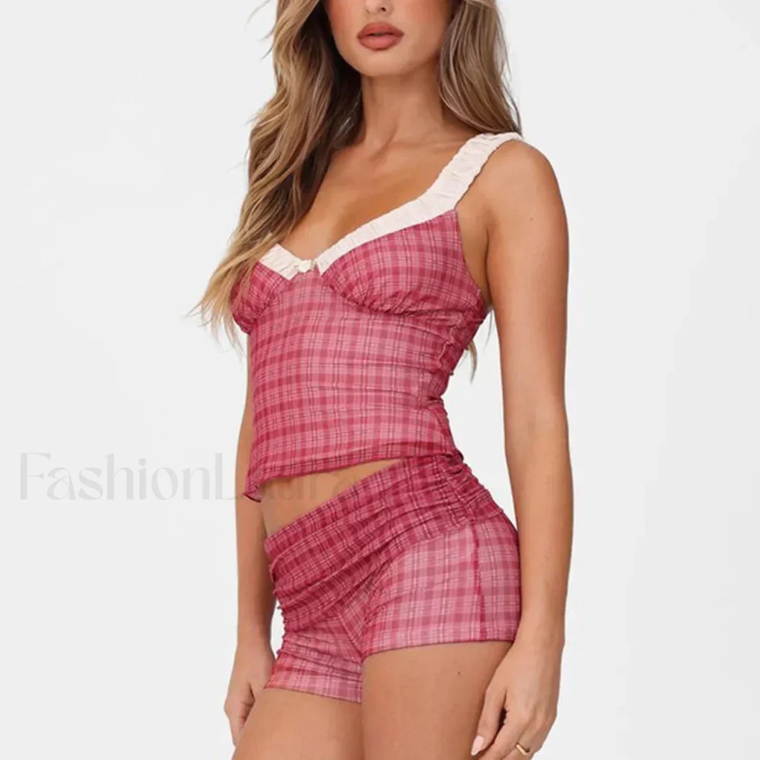 Hit Color Slim Shorts Two Piece Set PINK VEST / S