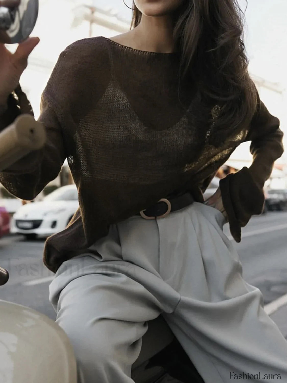 Hollow Draped Snug Knit Top