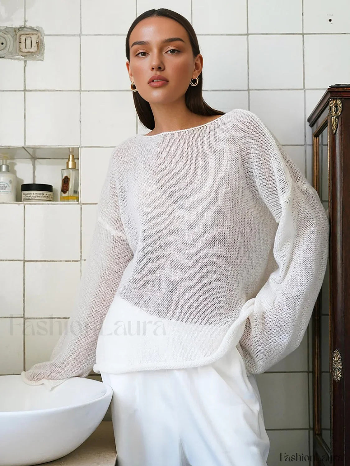 Hollow Draped Snug Knit Top
