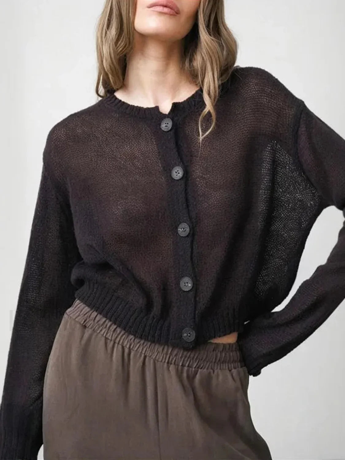 Hollow Knit See-Through Cardigan