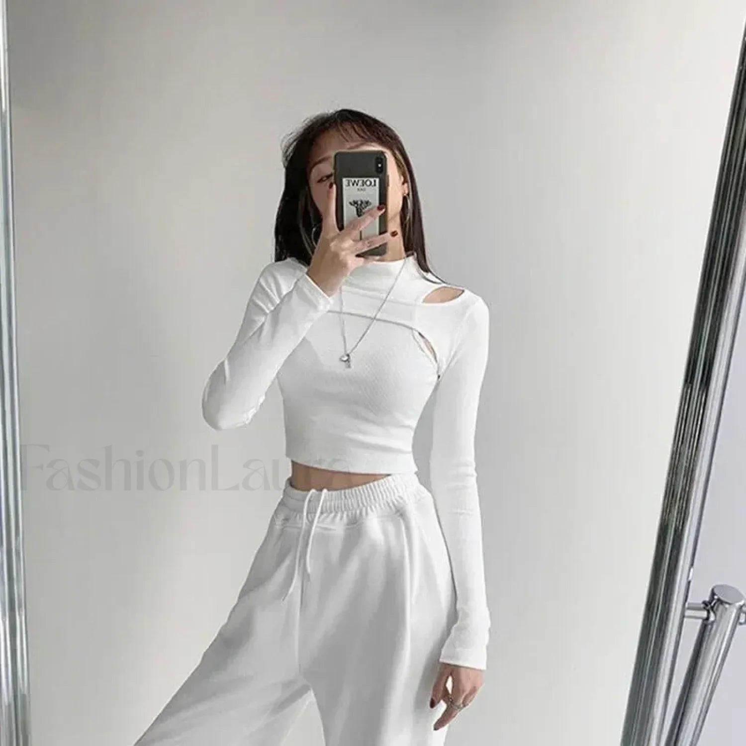 Hollow Knitted Two-piece Crop Top Long Sleeve Tee