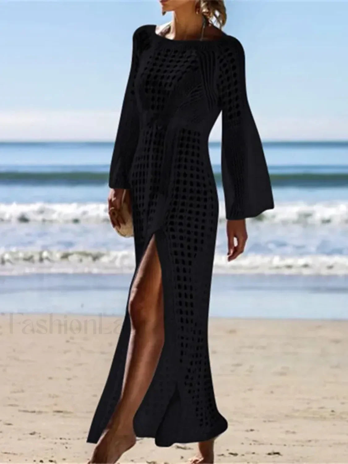 Hollow Out Crochet Tunic Cover Up Black / One Size