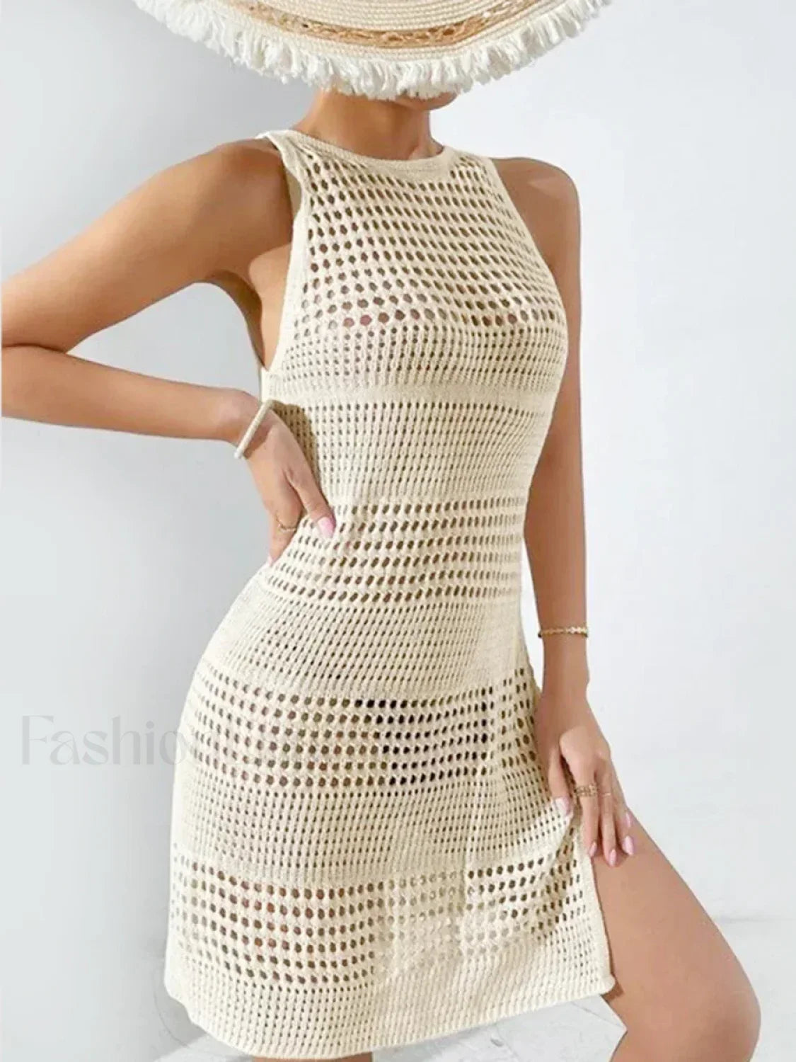 Hollow Out Side Slit Crochet Cover Up