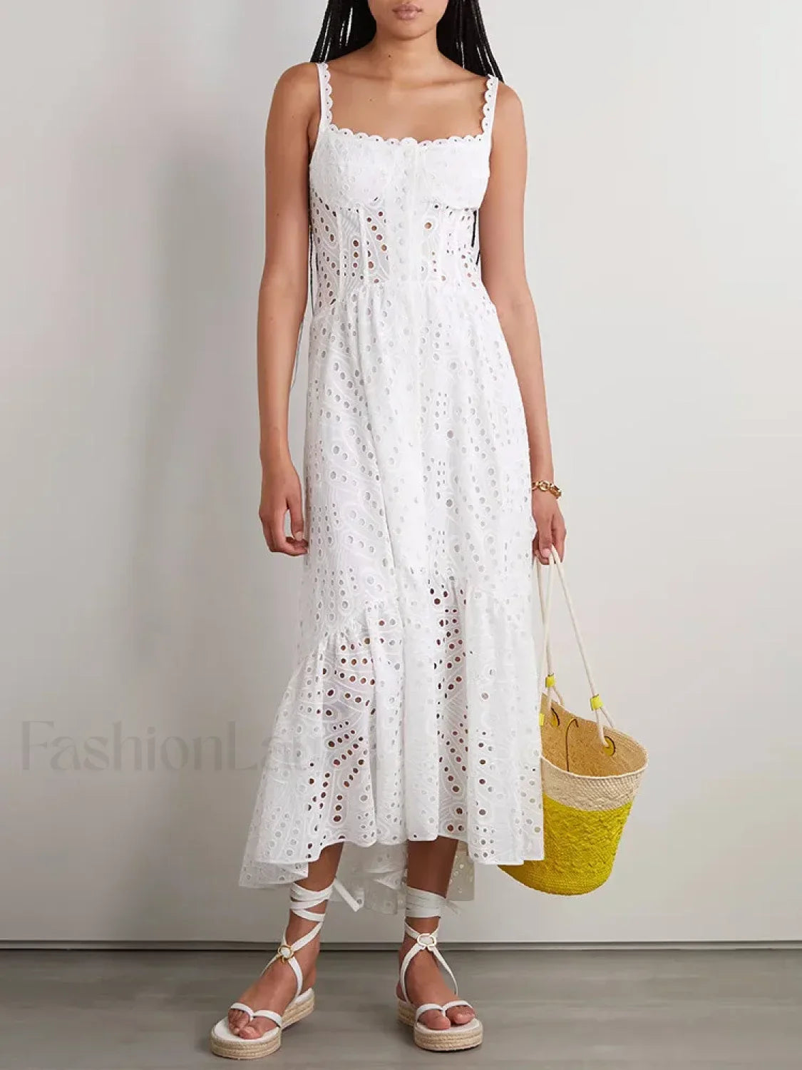 Hollow-Out Square Collar Floral Dress