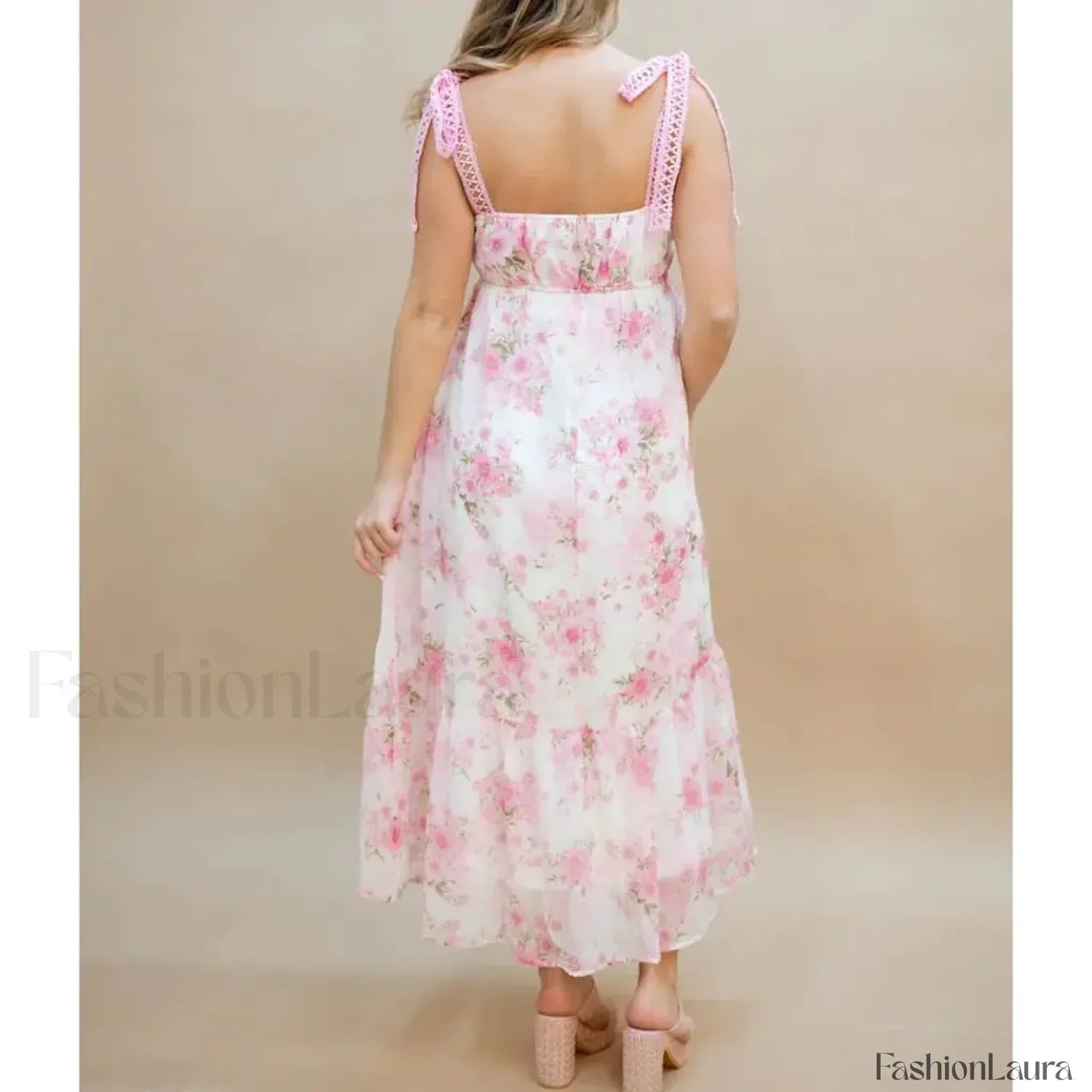 Hollow-Out Square-Neck Midi Dress