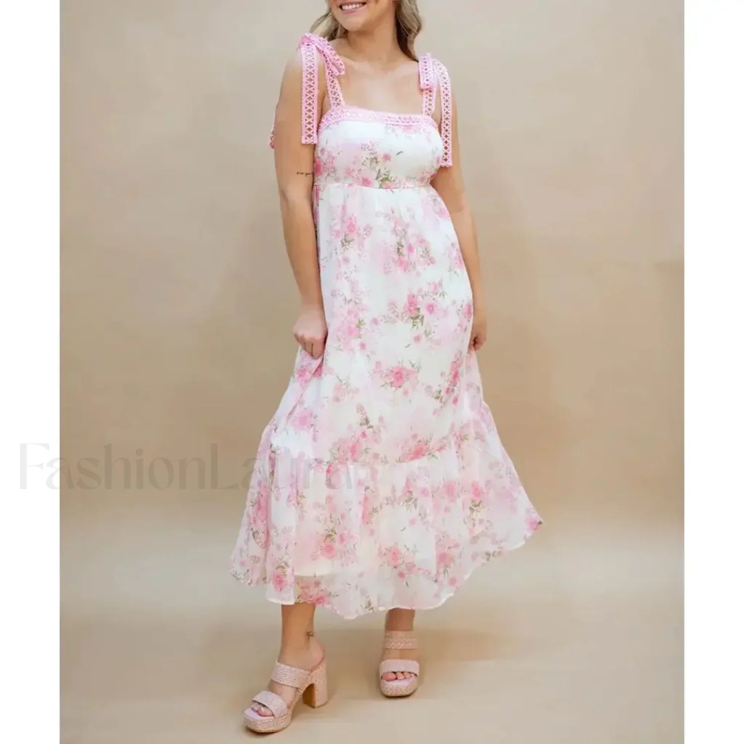 Hollow-Out Square-Neck Midi Dress