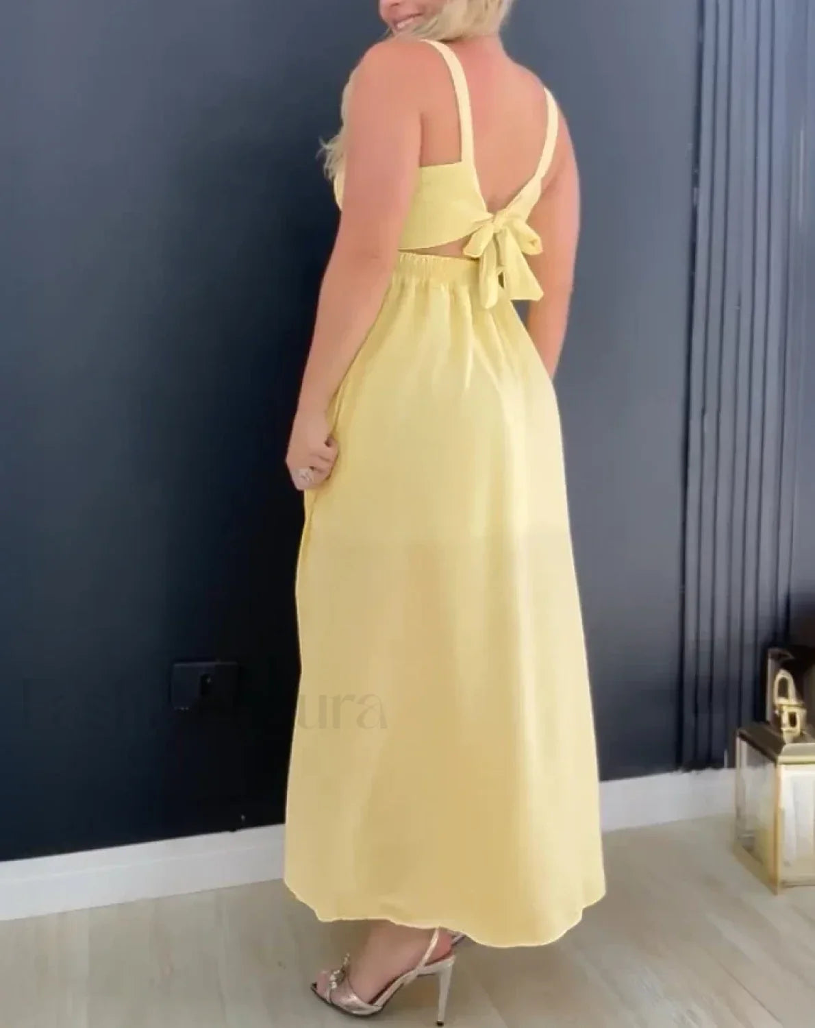 Hollow-Out Tied Waist Midi Dress