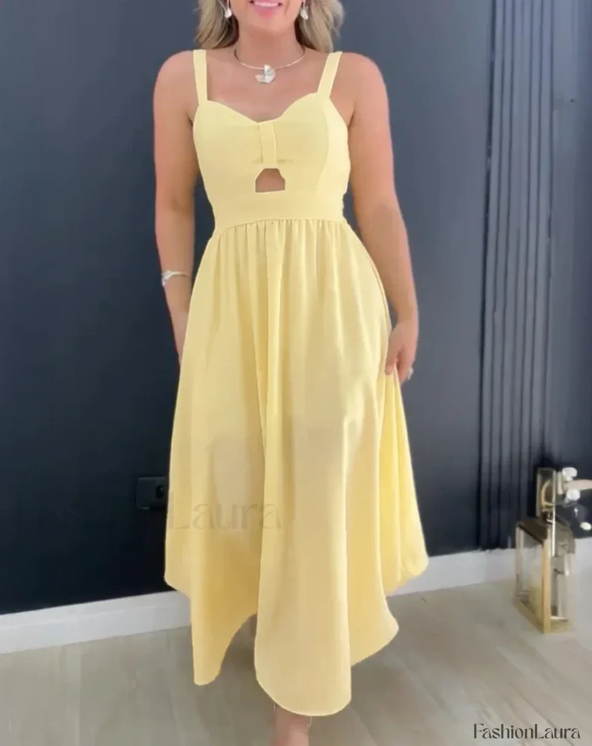 Hollow-Out Tied Waist Midi Dress