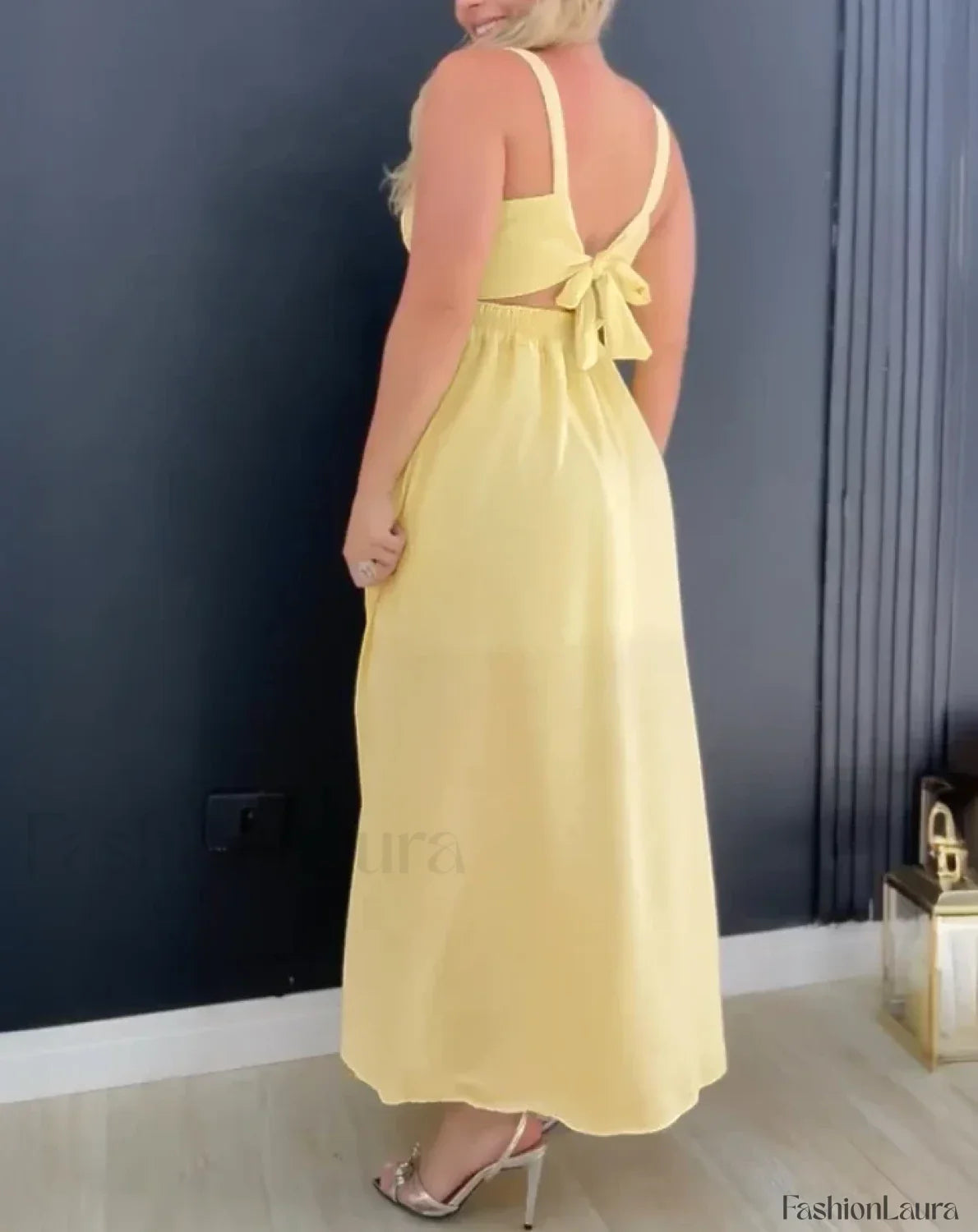 Hollow-Out Tied Waist Midi Dress