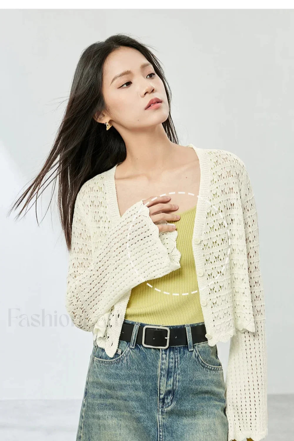 Hollow Out V-neck Knit Cropped Cardigan