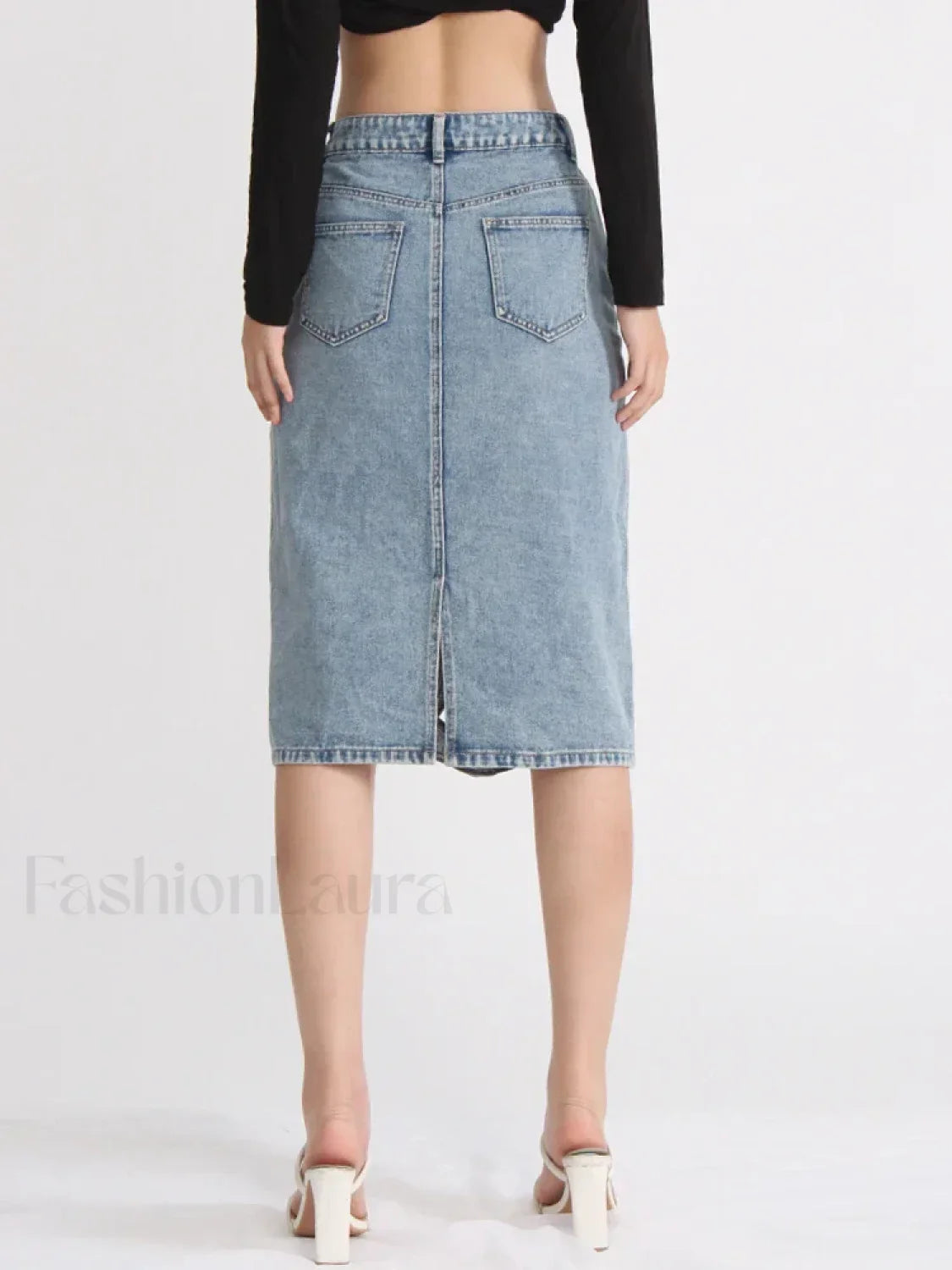 Hollow Out Zipper Denim Skirt