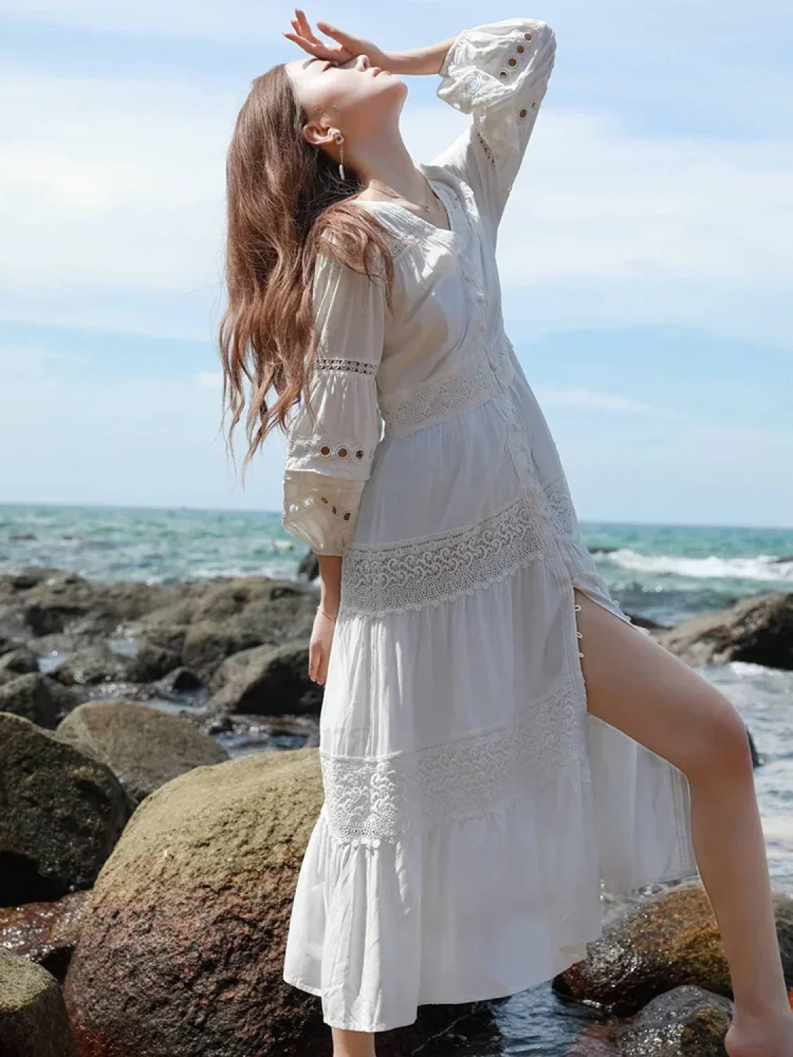 Hollow Splicing Lace Boho Dress