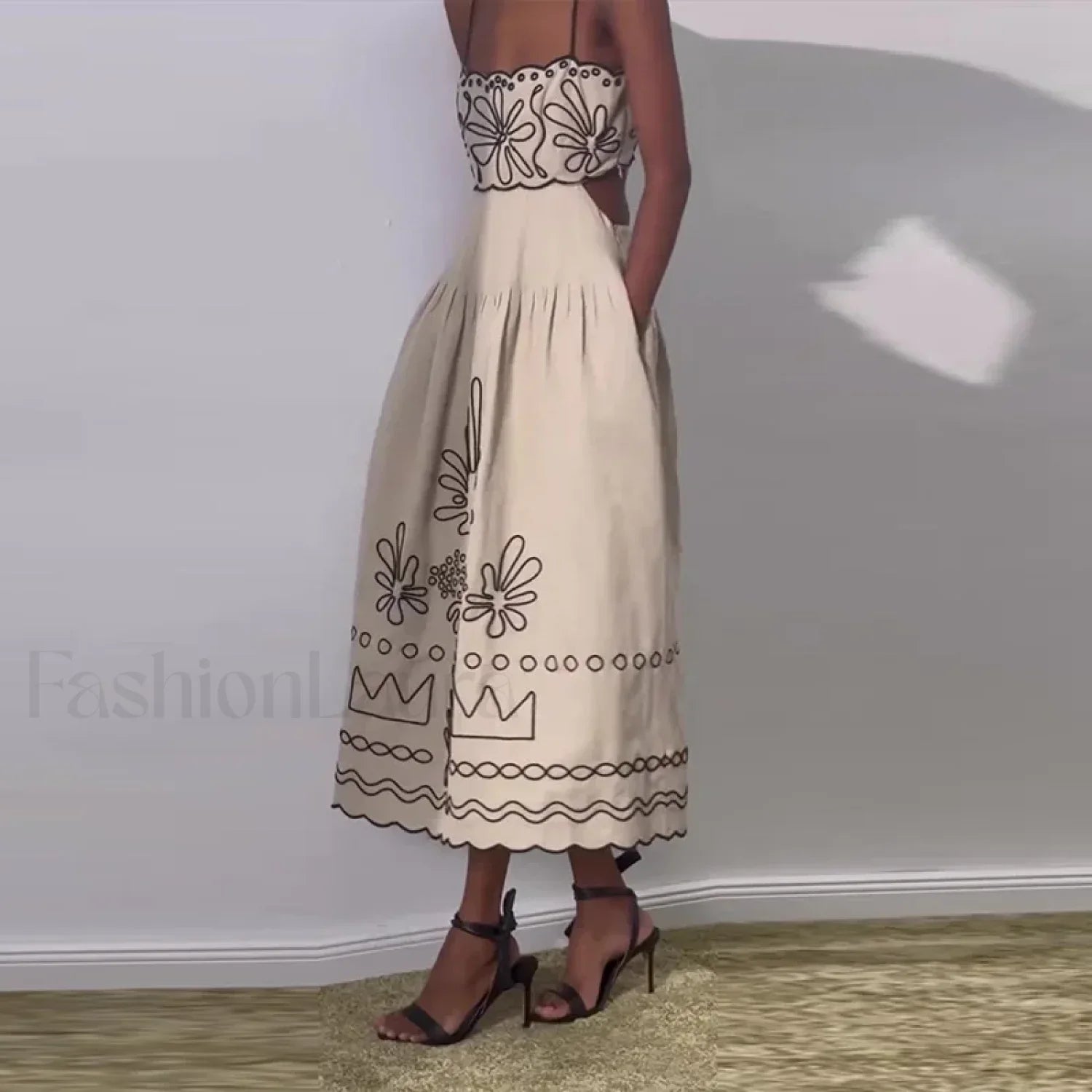 Hollow Wave-Hem Boho Dress