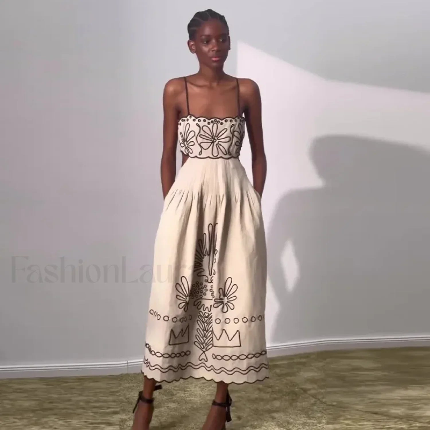 Hollow Wave-Hem Boho Dress