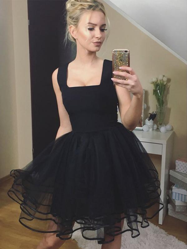 Tulle Square Neck Sleeveless Puffy A-Line Mini Homecoming Dress