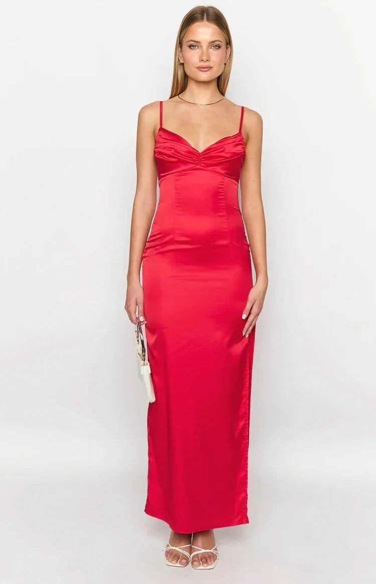 Satin Twist Bust Sweetheart Cami Side Split Maxi Dress 2