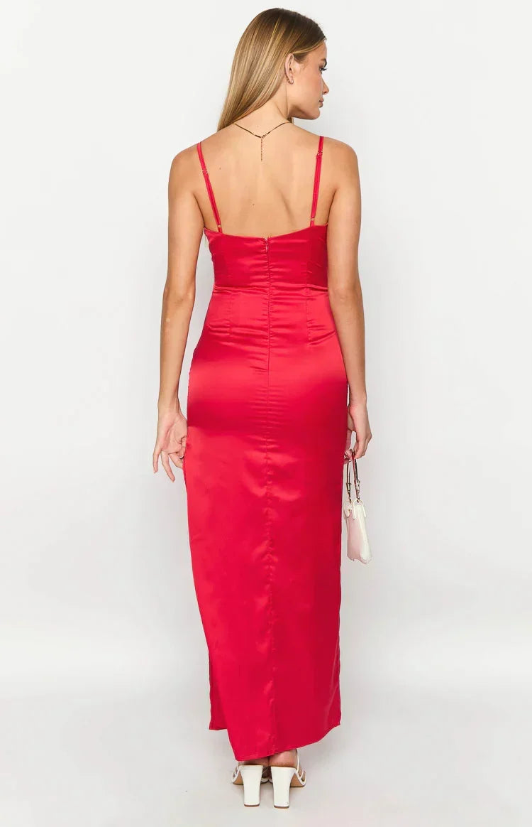 Satin Twist Bust Sweetheart Cami Side Split Maxi Dress 7