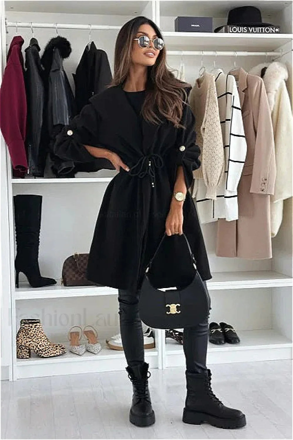 Hooded Belted Trench Coat Black / S coats