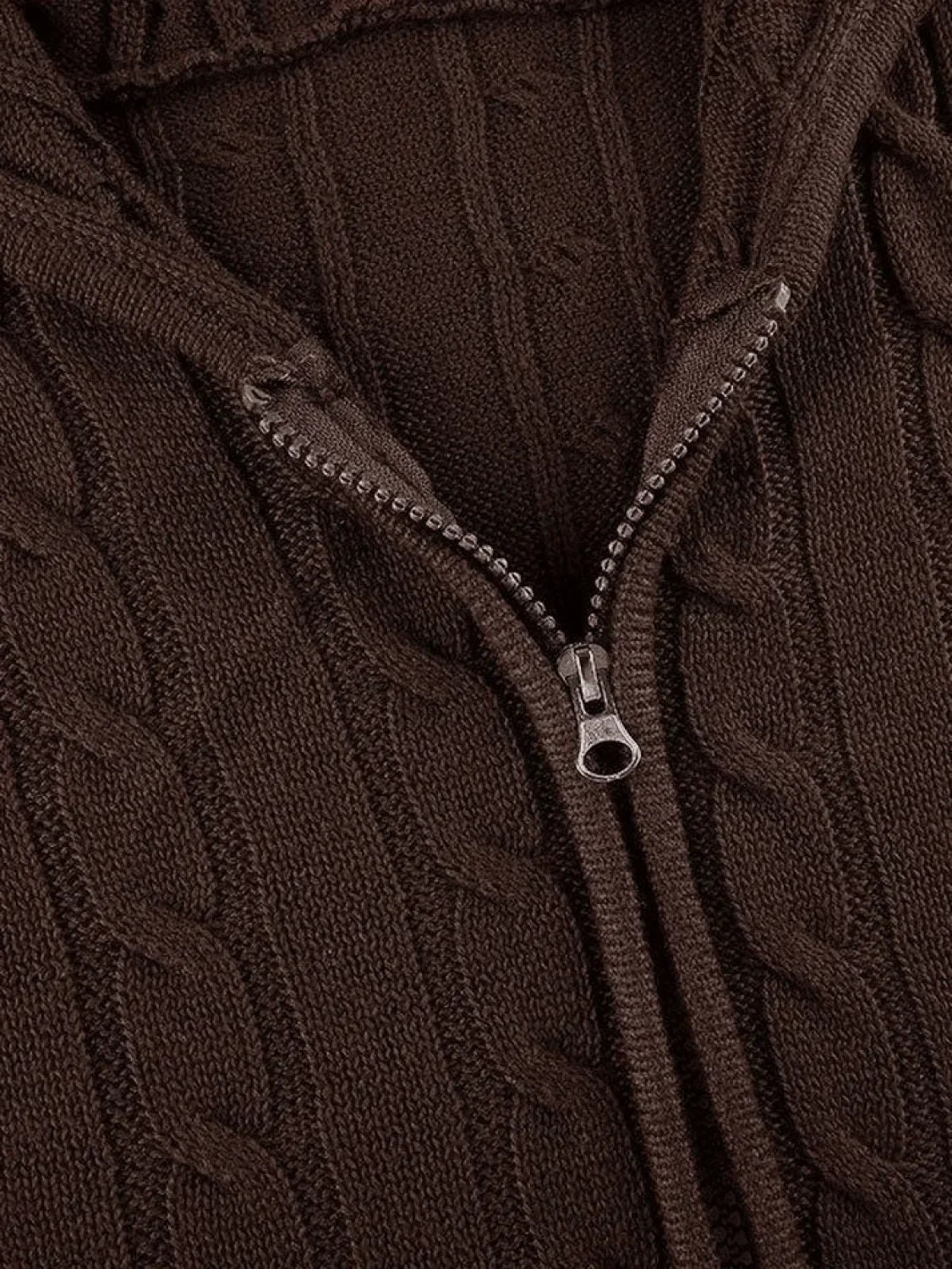 Cable Knit Hooded Zip Front Long Sleeve Cropped Cardigan 9