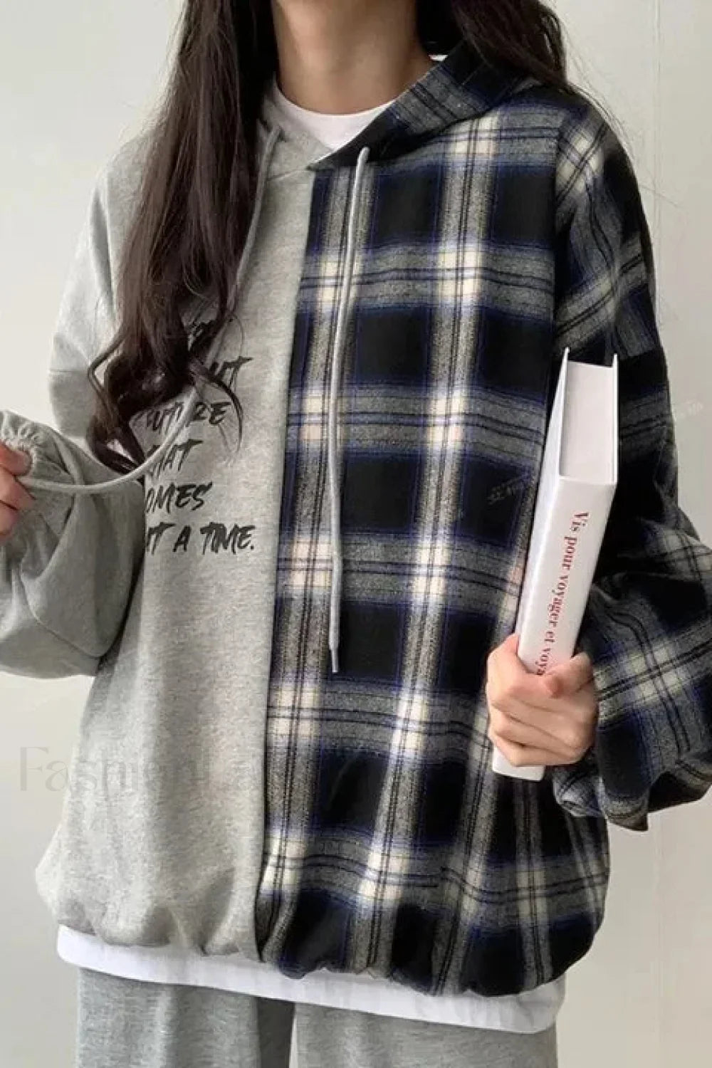 Hooded Patchwork Plush Plus Size Hoodie