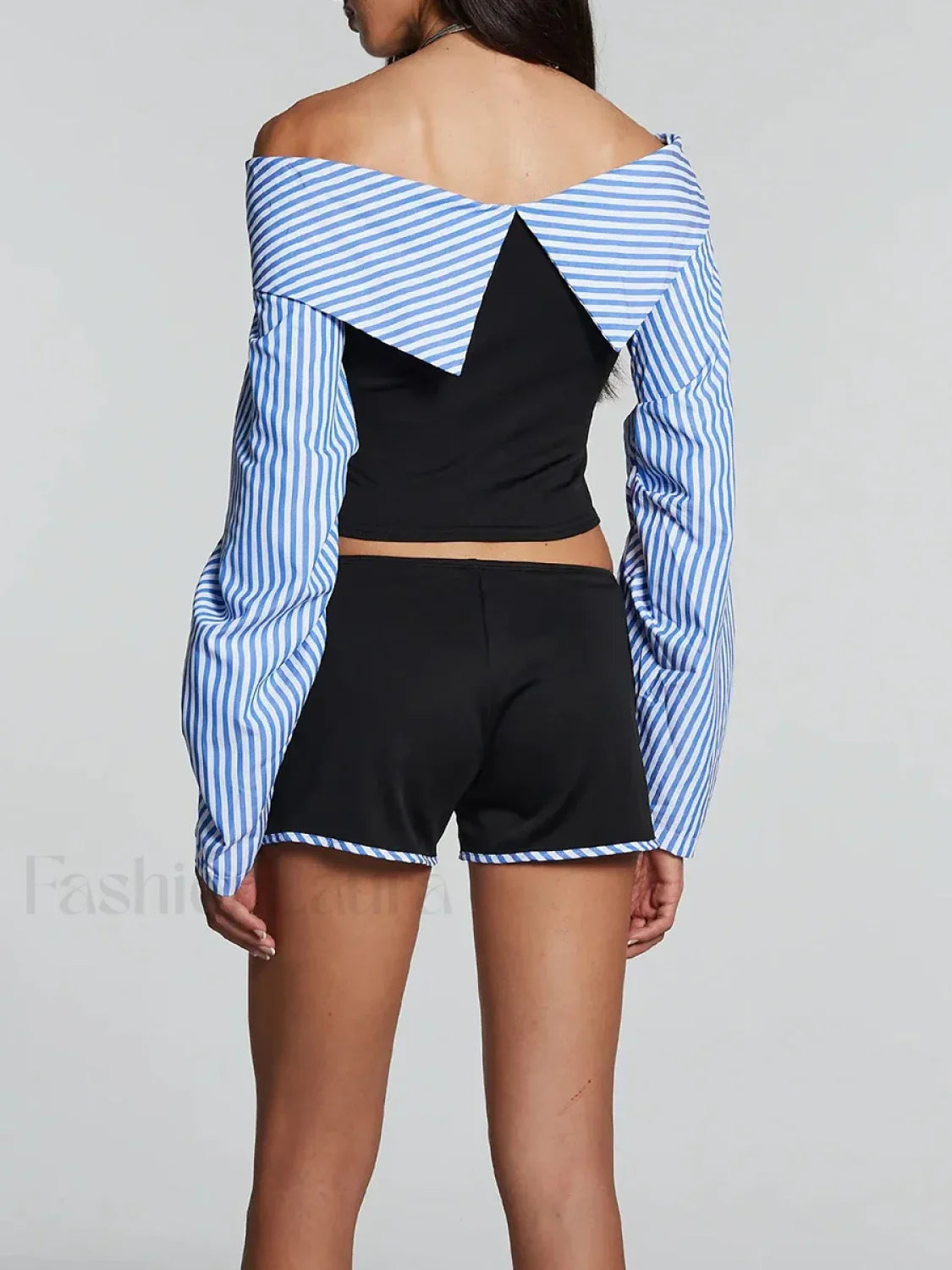 Hot Striped Bandage Shorts Two Piece Set