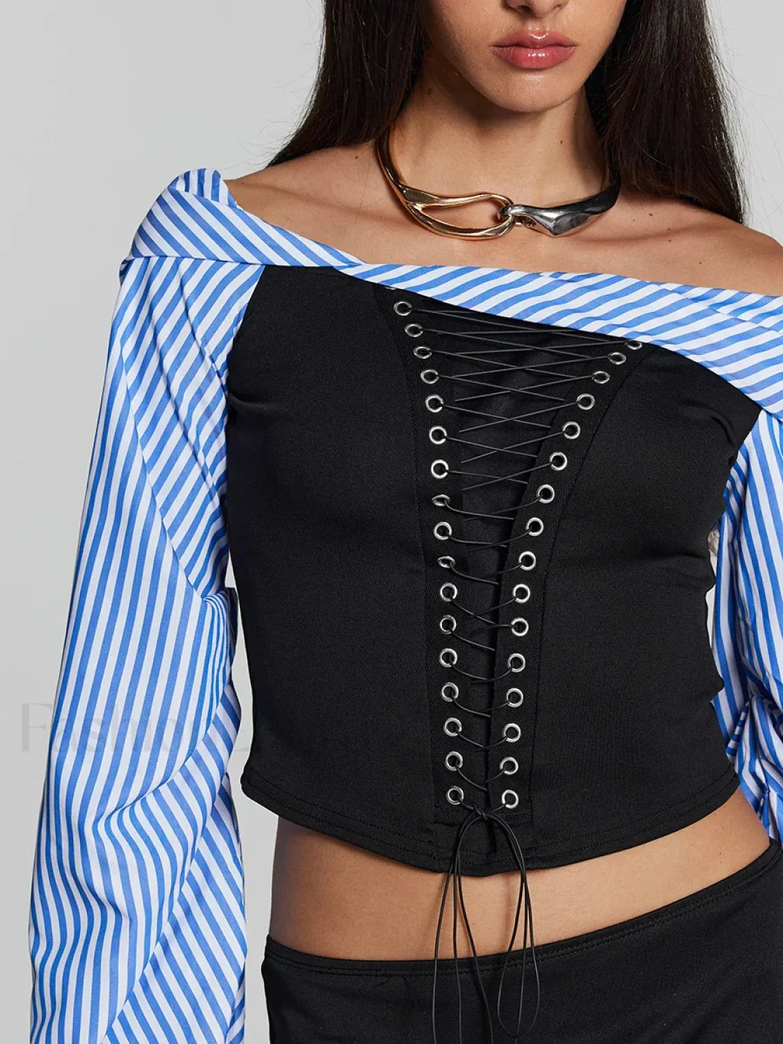 Hot Striped Bandage Shorts Two Piece Set