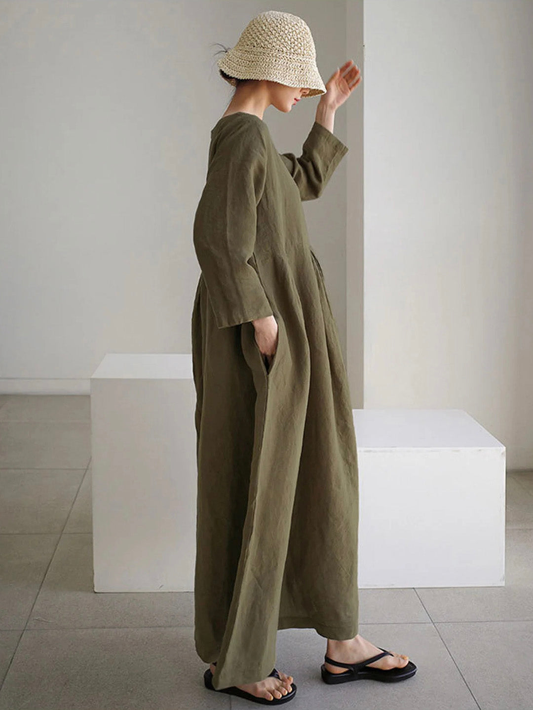 Isabel Timeless Loose Linen Dresses with Side Pockets Designer Dress Edit