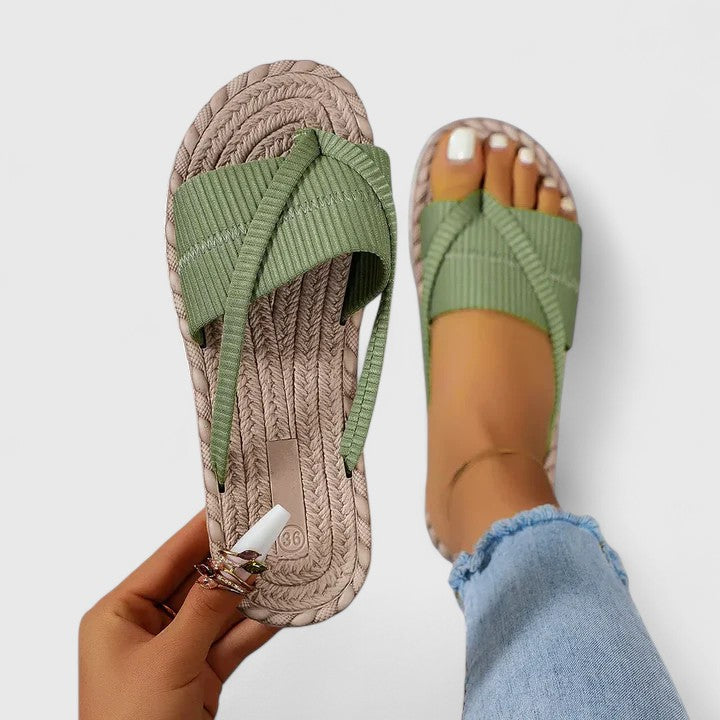 Cross Strap Jute Sole Slide Sandals