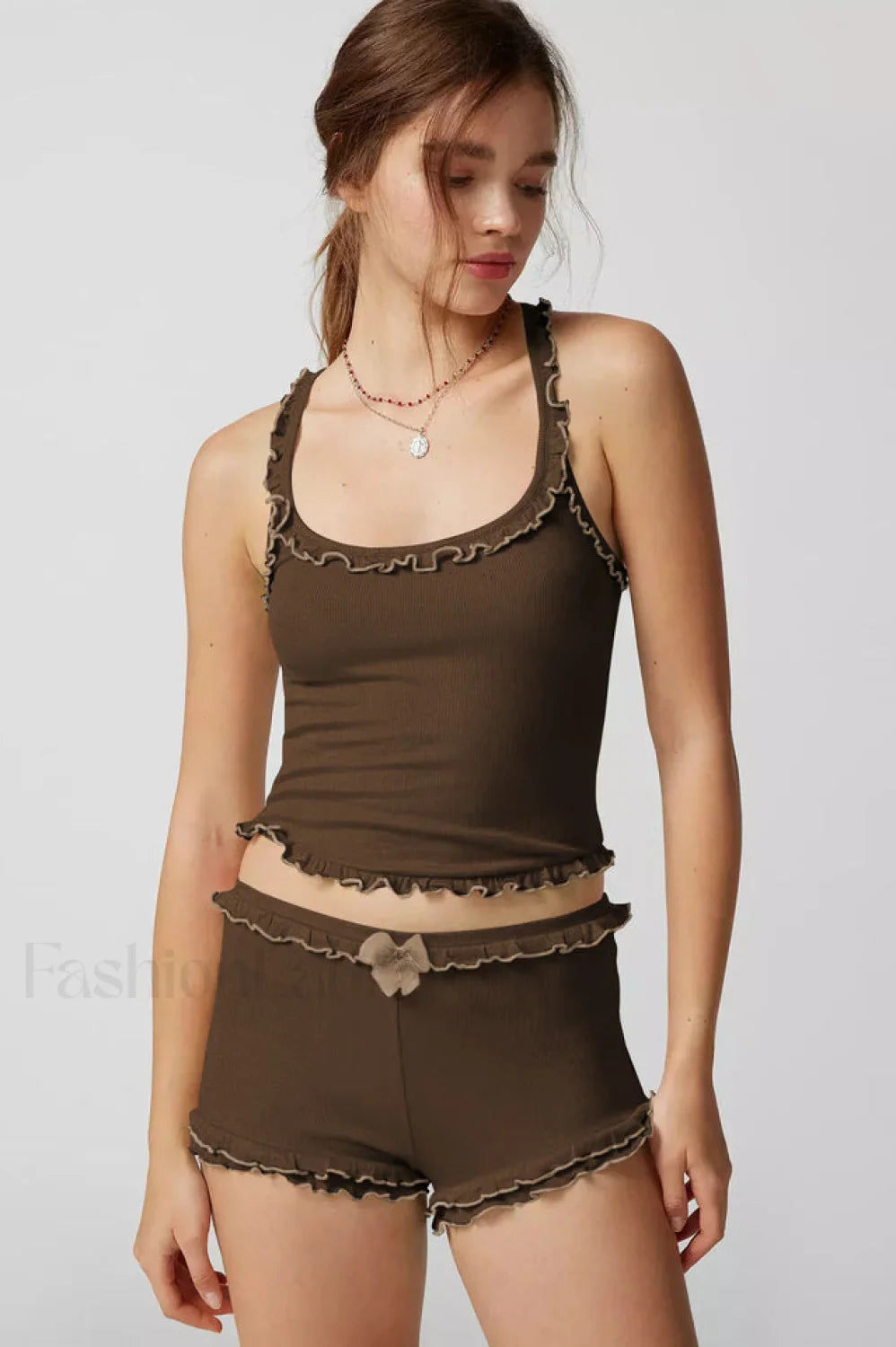 Idalia Corset Top Charming + Shorts Set XS / Coffee