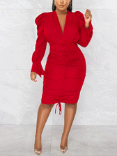 Deep V-Neck Front Trendy Tie Mini Dress Red / L Dresses