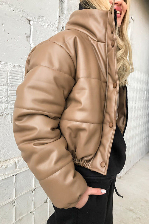 Faux Leather Puffer Jacket