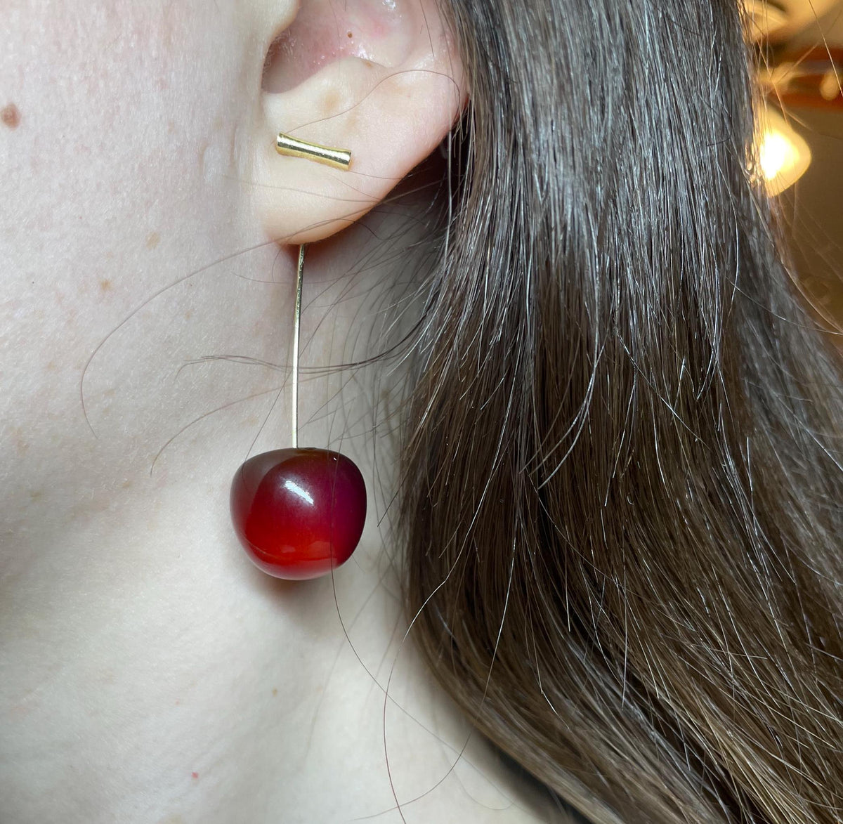 Cherry Drop Long Stem Dangle Earrings