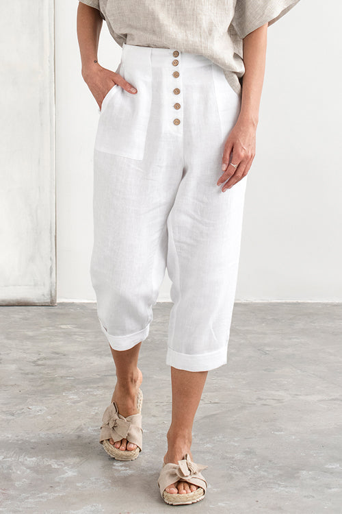 Button Pockets Tapered Leg Pants