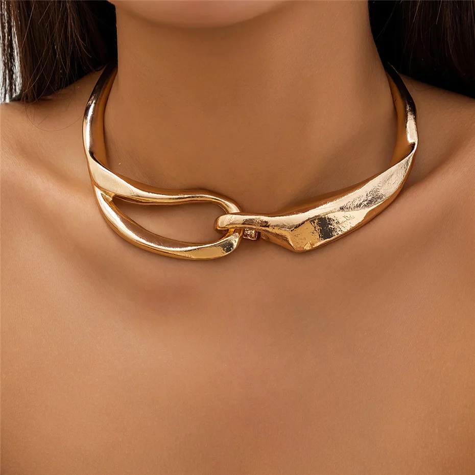 Chunky Molten Metal Open Front Collar Choker Necklace